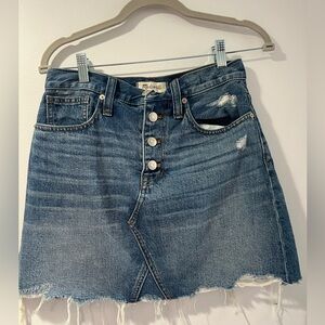 Madewell Distressed Blue Denim Mini Skirt